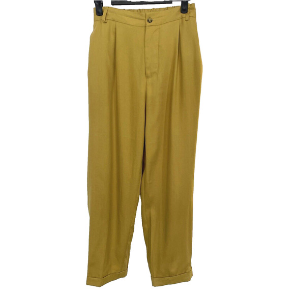 "a loves a" Womens Pleated‎ Trouser Pants Chartreuse Size 8 Cuffed Crop - Picture 1 of 13